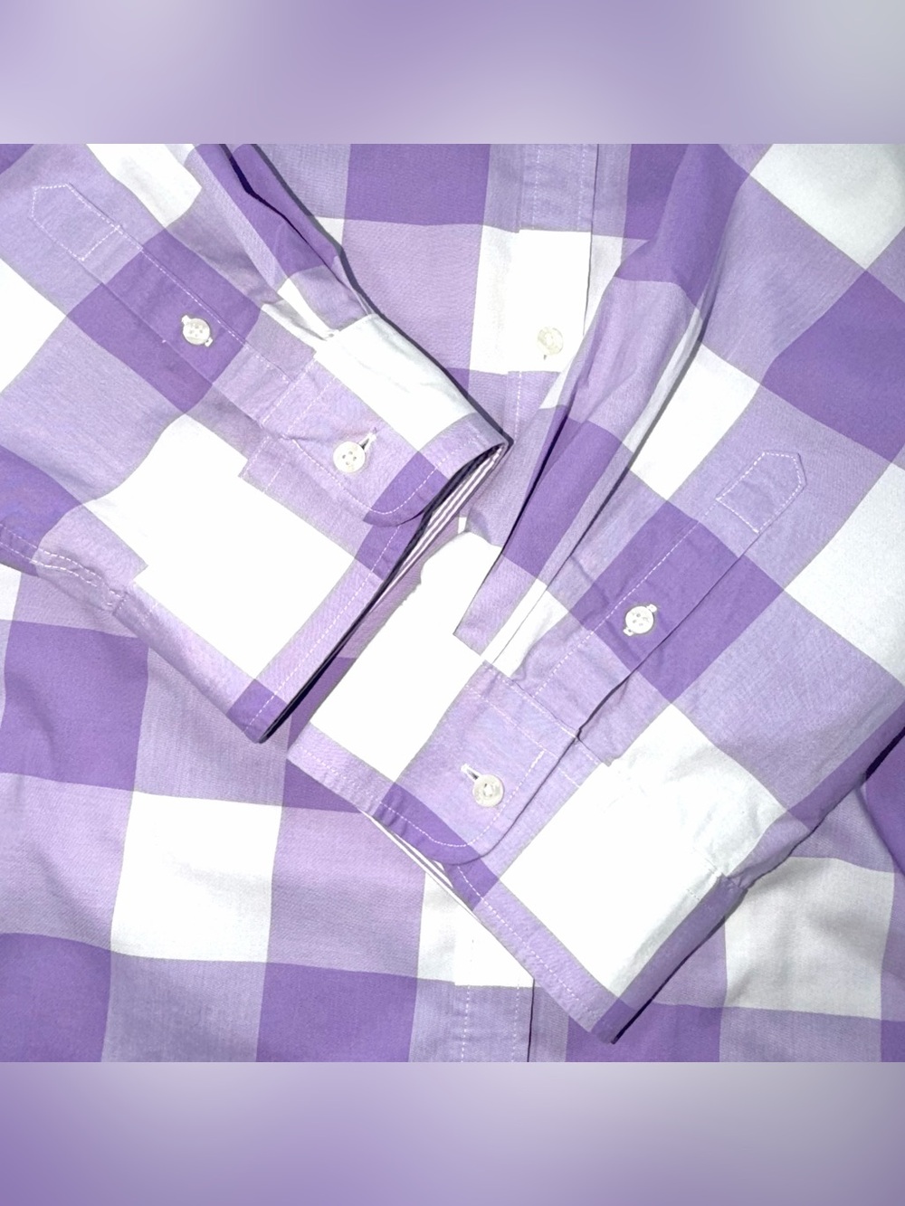 Chaps NO IRON 100% Cotton Button Up Shirt 3/4 Sleeve Purple White Womens Sz 1X - Picture 8 of 11